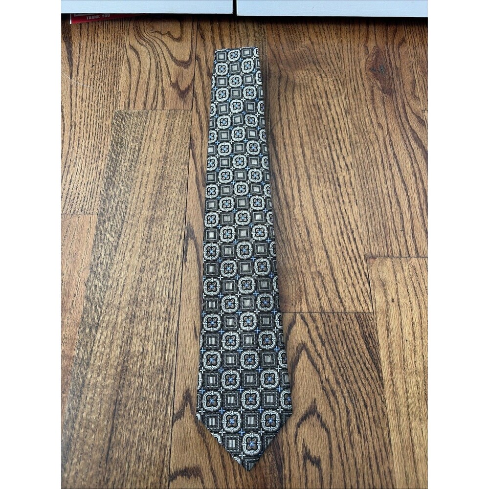 JZ Richards Men's Neck Tie - 100% Silk Silver Black Jewel Pattern Made in USA